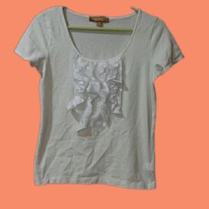 Ellen Tracy White Ruffle Top Cotton Medium